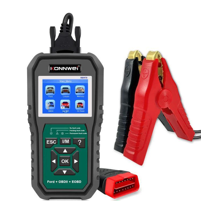 Konnwei Scanner for Everyday Vehicle Troubleshooting at Home - OBD2 diagnostic reader with display, cables and battery clamp for DIY car checks