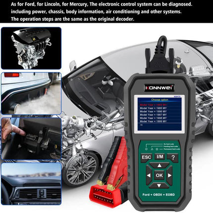 Konnwei Scanner for Everyday Vehicle Troubleshooting at Home - handheld OBD2 reader with cables diagnosing car engine and systems