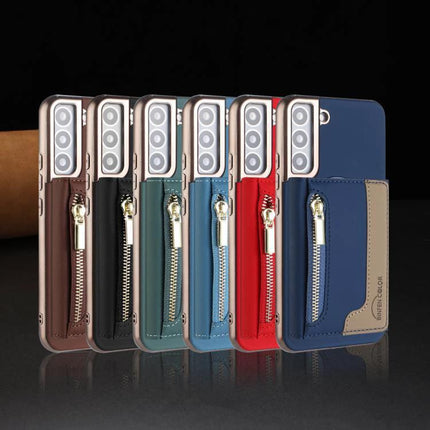 Zipper Magnetic RFID Card Wallet Case With MagSafe For Galaxy S25 Series 5G in multiple faux leather colors with zipper card pocket