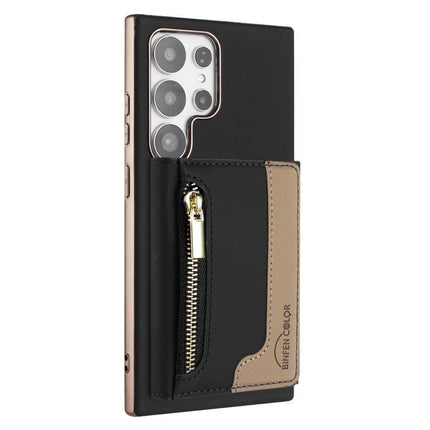 MagSafe RFID Blocking Wallet Case For Samsung Galaxy S22 S21 Plus S21 Ultra 5G - black tan zipper horizontal magnetic card bag with RFID protection
