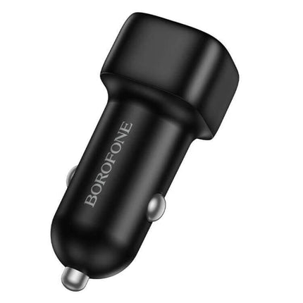 Borofone Cloud USB Car Charger Compact For Daily Use - black compact USB car charger with USB-A port, slim ABS body for daily commutes and road trips