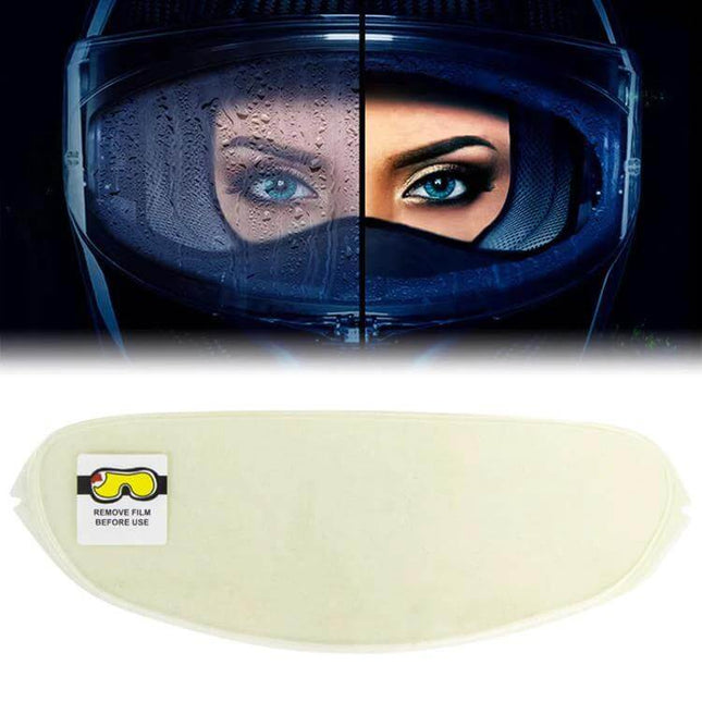 SOMAN Visor Anti-Fog Shield Film For Helmet Visors Clear – clear waterproof anti-fog insert showing half-fogged visor and clean view