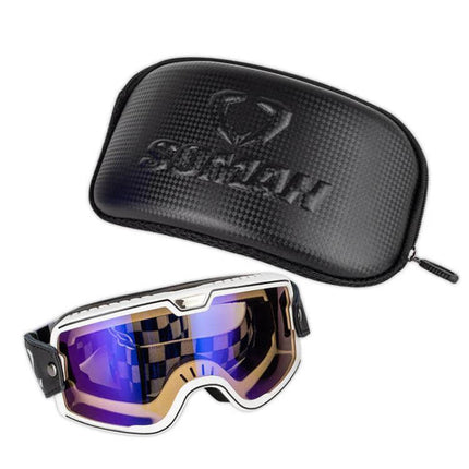 SOMAN Motorcycle Goggles Protective Box Hard Shell EVA Case with goggles and zipper pouch, lightweight travel storage