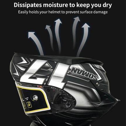 SOMAN Motorcycle Helmet Anti Slip Storage Pad for Safe Airing shown supporting and airing a helmet to dissipate moisture and prevent sliding