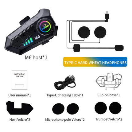 SOMAN Bluetooth Helmet Headset For Hands Free Calls And Music - M6 host kit with Type-C cable, speakers, mic, Velcro, IPX6