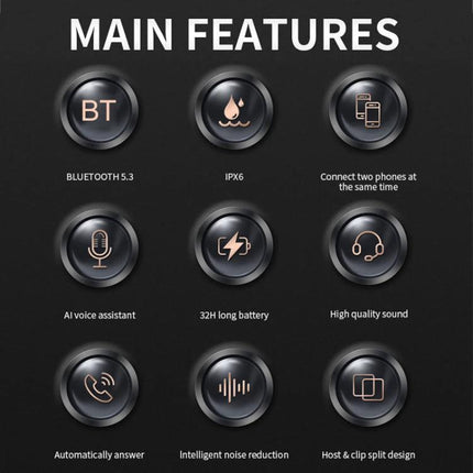 SOMAN Bluetooth Helmet Headset For Hands Free Calls And Music main features image showing Bluetooth 5.3 IPX6 noise reduction icons