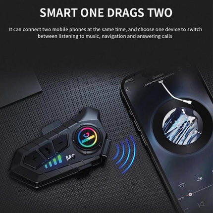 SOMAN Bluetooth Helmet Headset For Hands Free Calls And Music wireless helmet unit paired to phone showing music playback