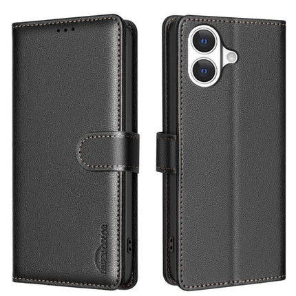 Leather Phone Case Wallet With Card Holder in black PU leather with three card slots and cash pocket, magnetic closure and camera cutout