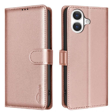 Leather Phone Case Wallet With Card Holder in rose gold PU leather with three card slots and cash pocket, magnetic folio for hands-free viewing