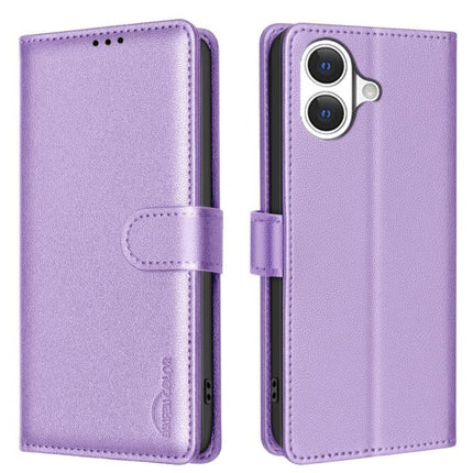 Leather Phone Case Wallet With Card Holder in metallic lavender PU leather, folio wallet with three card slots and cash pocket