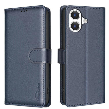 Leather Phone Case Wallet With Card Holder in navy PU leather, tri-fold wallet case with magnetic strap, three card slots and cash pocket