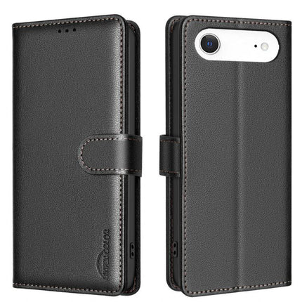 Leather Phone Case Wallet With Card Holder in black PU leather with magnetic clasp, three card slots and cash pocket, for hands-free viewing
