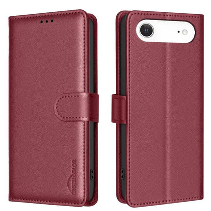 Leather Phone Case Wallet With Card Holder in burgundy PU leather with three card slots and cash pocket, magnetic closure, hands-free viewing
