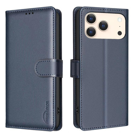 Leather Phone Case Wallet With Card Holder navy PU leather folio case with three card slots and cash pocket, magnetic clasp, fits camera cutout