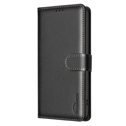 Leather Phone Case Wallet With Card Holder in black PU leather with magnetic clasp, three card slots and cash pocket