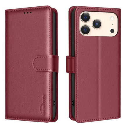 Leather Phone Case Wallet With Card Holder in burgundy PU leather with magnetic strap, three card slots and cash pocket