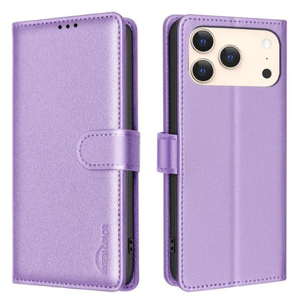 Leather Phone Case Wallet With Card Holder in metallic lavender PU leather with three card slots and cash pocket, magnetic folio design