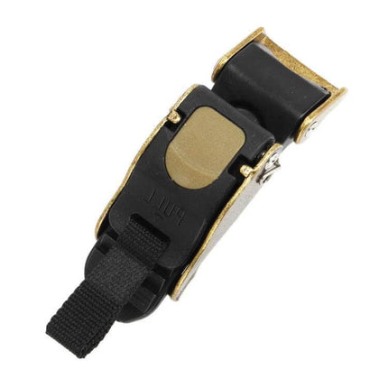 Motorcycle Helmet Quick Release Buckle Universal Clip showing black quick-release chin strap buckle with gold metal accents