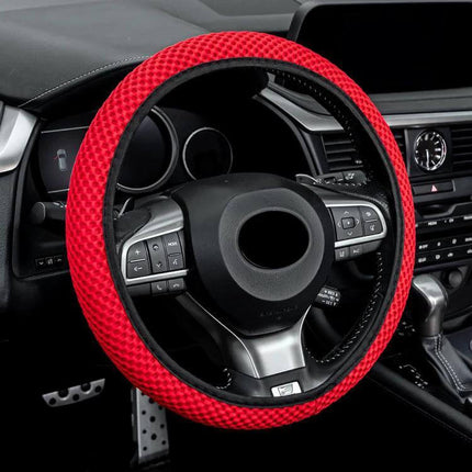 Breathable Mesh Steering Wheel Cover For Daily Driving 38cm red breathable textured grip, soft feel protects wheel from sweat and UV during commutes