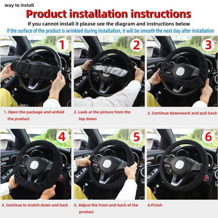 Breathable Mesh Steering Wheel Cover For Daily Driving 38cm - step-by-step installation guide showing breathable mesh cover being fitted to a 38cm wheel