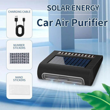 Solar Energy Car Air Purifier With Number Plate For Cars - solar-powered in-car purifier with luminous license plate, USB cable and number stickers