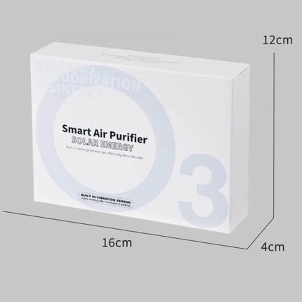 Solar Energy Car Air Purifier With Number Plate For Cars white retail box packaging with product dimensions 16x12x4cm