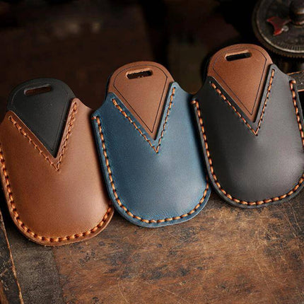 Hallmo 2024 Honda Odyssey Cowhide Key Protection Cover - genuine leather key fob sleeve in brown, blue, and black, stitched durable protection