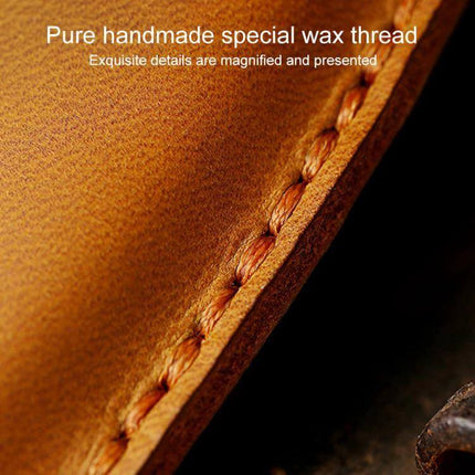 Hallmo 2024 Honda Odyssey Cowhide Key Protection Cover close-up of handmade wax thread stitching on genuine cowhide leather key cover