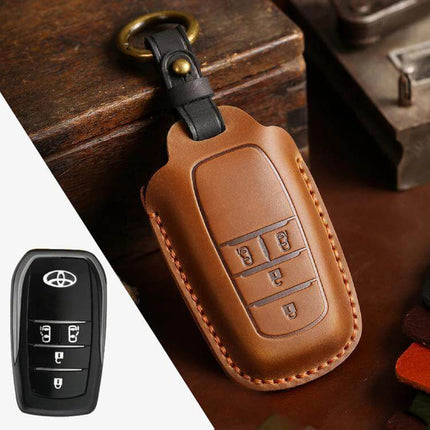 Toyota Alphard Key Cover for 4-Button and 5-Button brown cowhide leather protective slim key fob cover