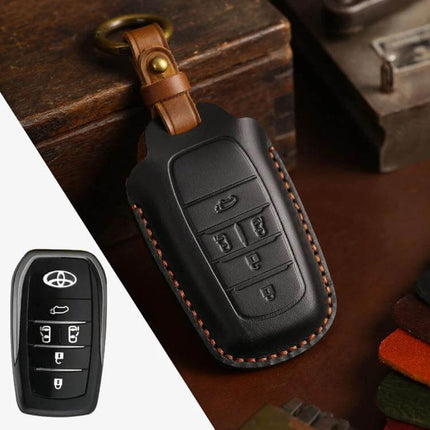 Toyota Alphard Key Cover for 4-Button and 5-Button - brown cowhide leather key fob cover, slim protective case with stitched edge