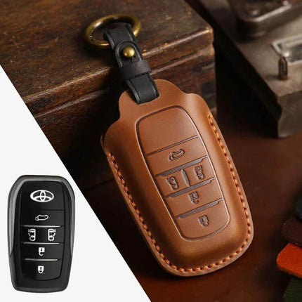 Toyota Alphard Key Cover for 4-Button and 5-Button cowhide leather key fob cover slim protective brown pocket-friendly