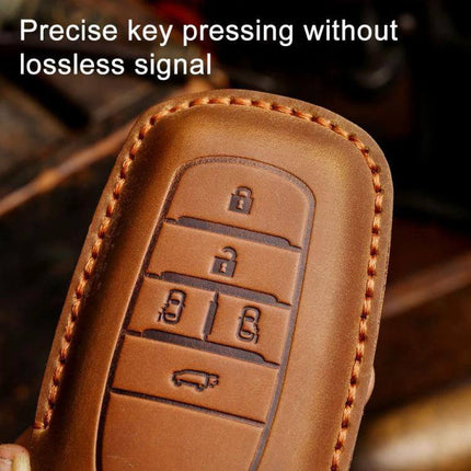 Toyota Alphard Key Cover for 4-Button and 5-Button - brown cowhide slim protective key fob cover with precise button cutouts and stitched edge