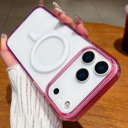 Protective Phone Case For iPhone Daily Handling And Travel, Scratch Resistant Shield — clear pink acrylic TPU case showing camera cutouts and MagSafe ring