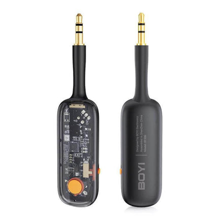 BOYI AUX Car FM Transmitter for In Car Music Bluetooth 5.3 compact auxiliary Bluetooth 5.3 dongle with transparent circuit and 3.5mm plug
