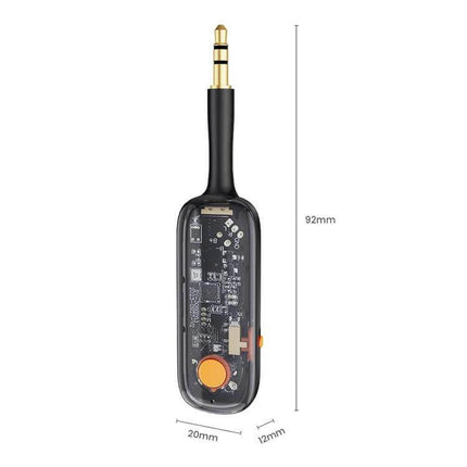 BOYI AUX Car FM Transmitter for In Car Music Bluetooth 5.3 compact transparent 3.5mm plug Bluetooth 5.3 hands-free streaming device 92mm