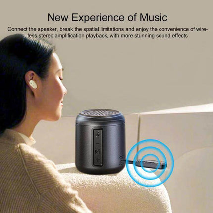 BOYI AUX Car FM Transmitter for In Car Music Bluetooth 5.3 compact wireless FM transmitter next to portable speaker streaming music in car