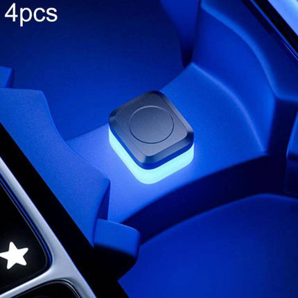 Car USB LED Atmosphere Lights 4-Pack For Cabin Ambience glowing blue USB-powered puck light in car cup holder, plug-and-play set of 4