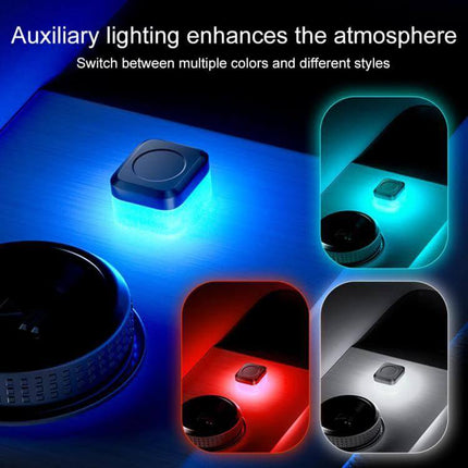 Car USB LED Atmosphere Lights 4-Pack For Cabin Ambience small USB plug-and-play LED pods showing blue red and white ambient cabin lighting