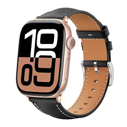 Xdfind Black Fine Grain Leather Watch Band For Apple Watch