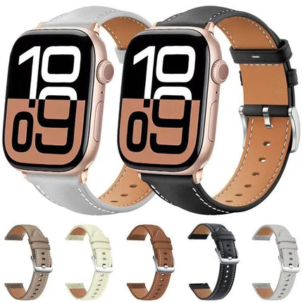 Xdfind Black Fine Grain Leather Watch Band For Apple Watch