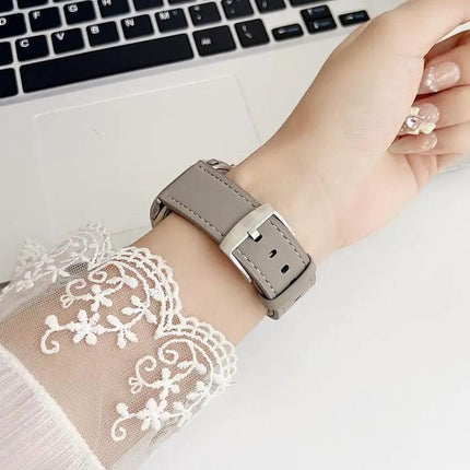 Xdfind Black Fine Grain Leather Watch Band For Apple Watch