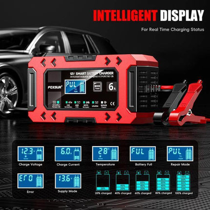 Car And Motorcycle Battery Charger With Worldwide Plugs compact 12V smart charger maintainer desulfator with LED display and universal plugs