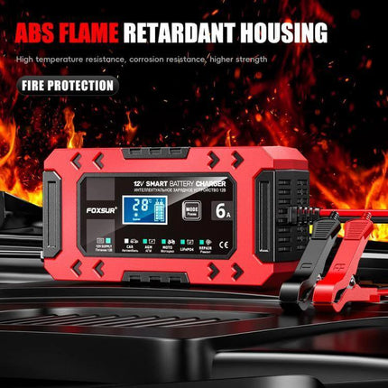 Car And Motorcycle Battery Charger With Worldwide Plugs red 12V smart charger with clamps, ABS flame retardant housing for cars motorcycles boats