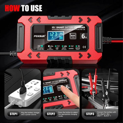 Car And Motorcycle Battery Charger With Worldwide Plugs compact 12V smart charger maintainer desulfator with international plugs and clamps