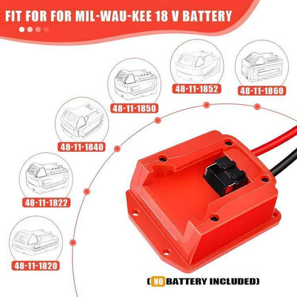 Car Battery Jump Adapter for Milwaukee and Makita Tools - red adapter housing with cable, fits MIL-WAU-KEE 18V batteries and models 48-11-1820/1840/1850/1852/1860 (no battery included)