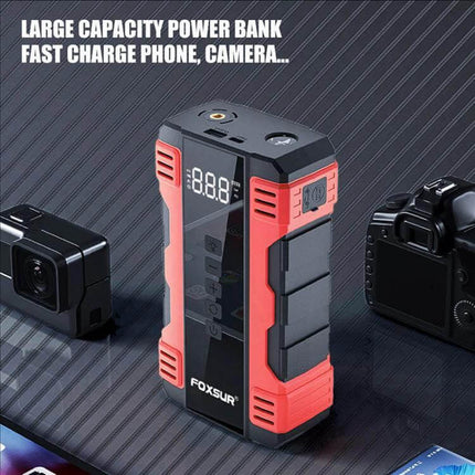 FOXSUR Portable Emergency Car Starter with Air Pump compact jump starter and air pump power bank for car roadside emergencies