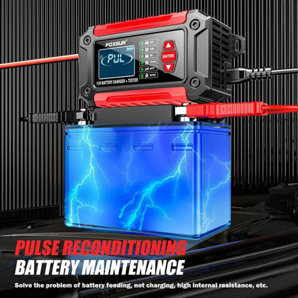 Foxsur 2 In 1 12V Battery Charger And Tester With EU US UK AU Plugs