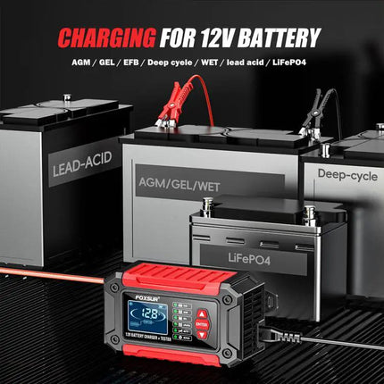 Foxsur 2 In 1 12V Battery Charger And Tester With EU US UK AU Plugs