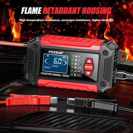 Foxsur 2 In 1 12V Battery Charger And Tester With EU US UK AU Plugs