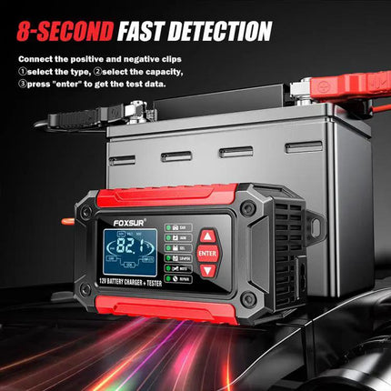 Foxsur 2 In 1 12V Battery Charger And Tester With EU US UK AU Plugs